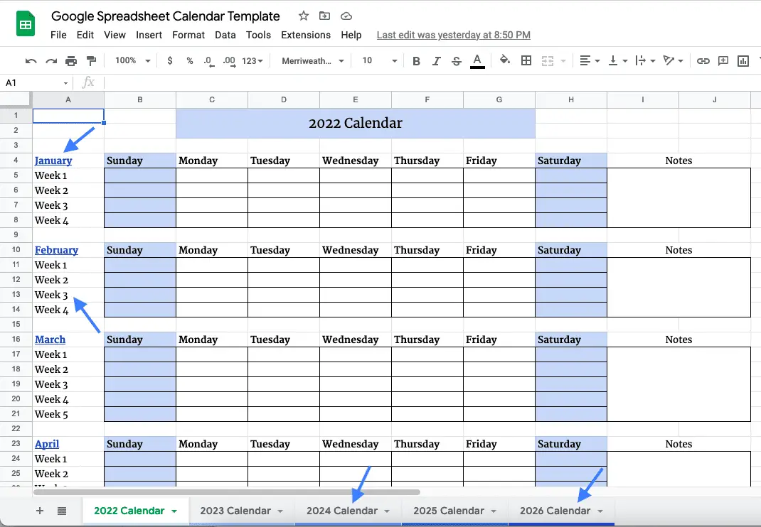 The Ultimate 2022 Google Spreadsheet Calendar Template 2022 